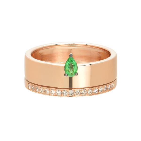 DIAMOND RING WITH EMERALD K18 ROSE GOLD