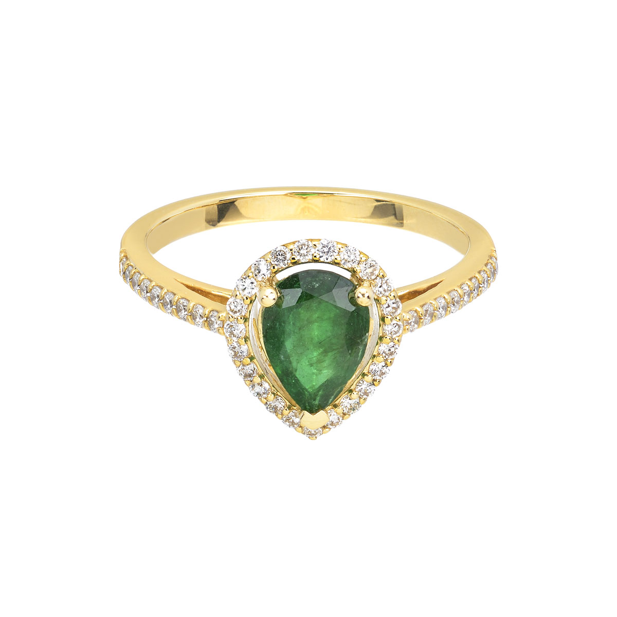 DIAMOND RING WITH EMERALD K18 YELLOW GOLD