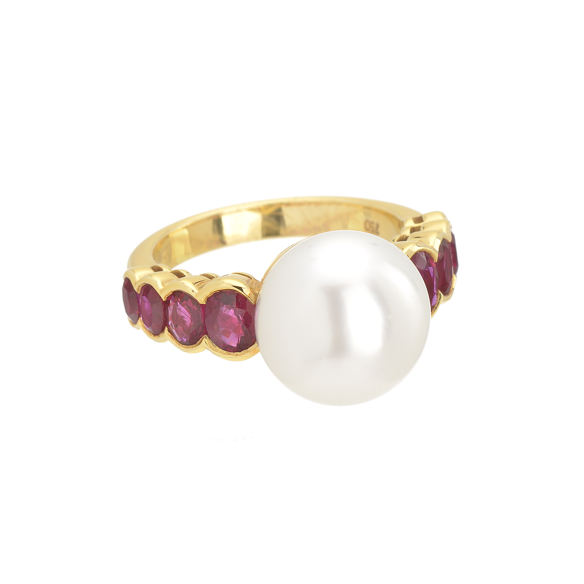 YELLOW GOLD RING WITH RUBIES AND PEARL