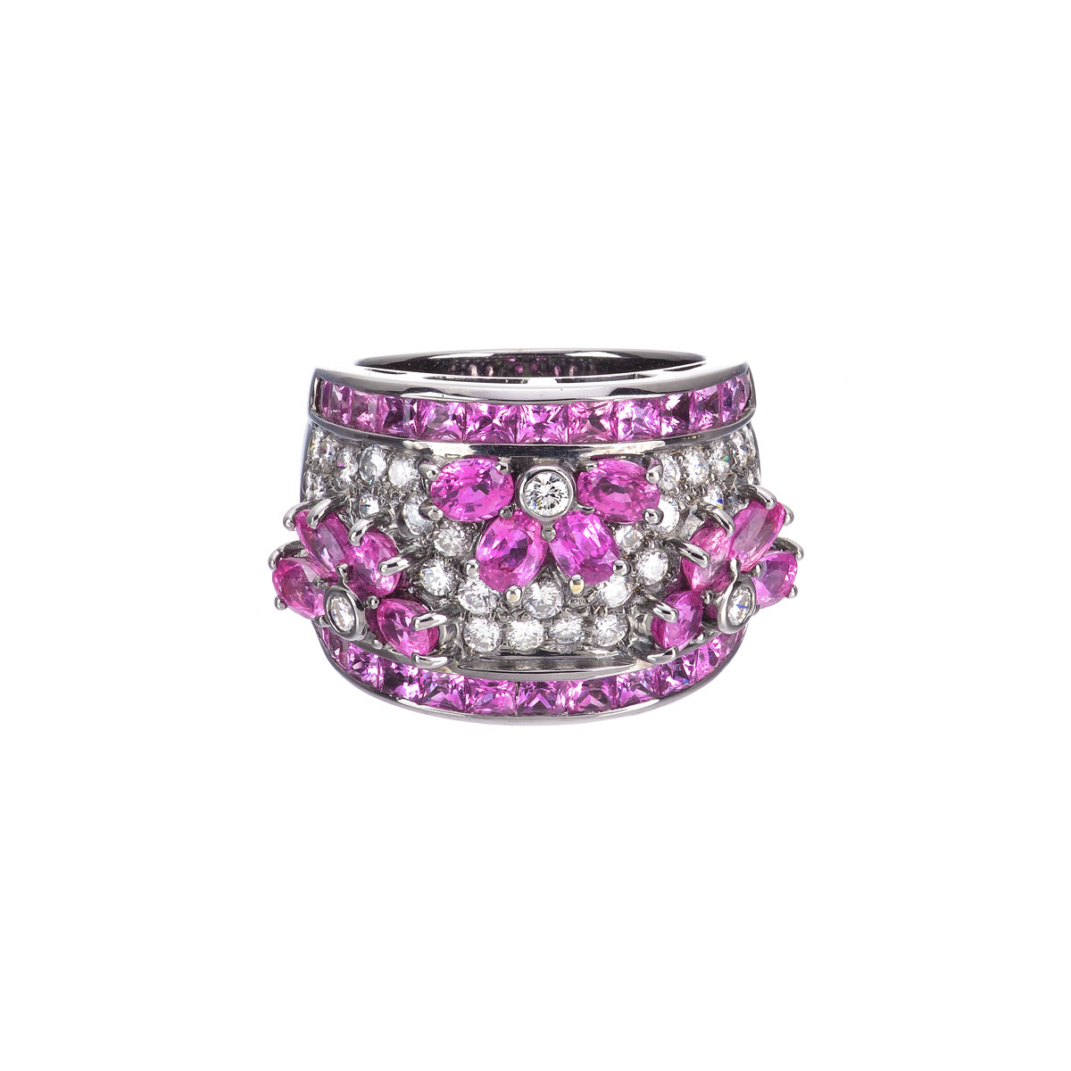 DIAMOND RING WITH RUBIES 18K BLACKENED GOLD