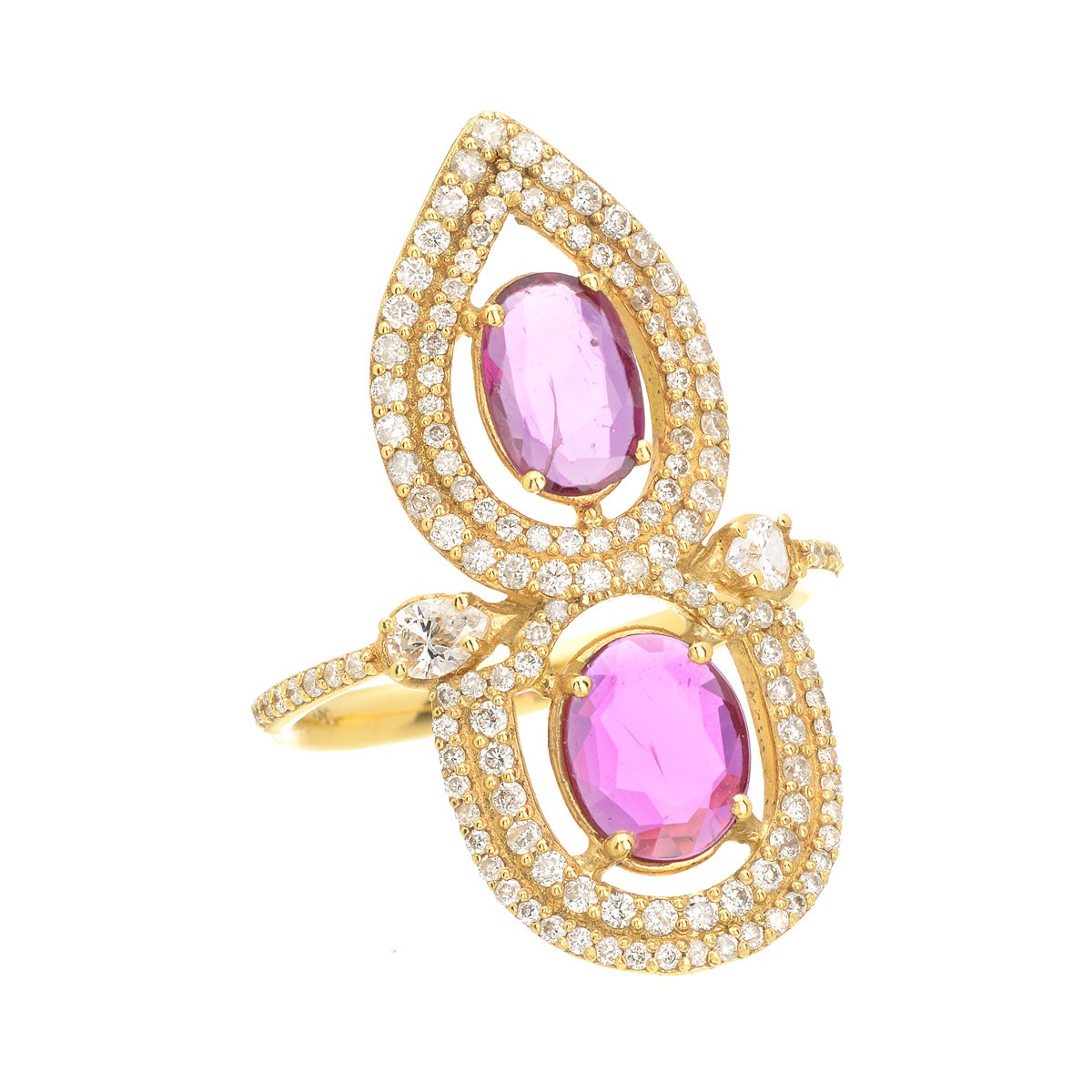 YELLOW GOLD RING K18 WITH DIAMONDS AND RUBIES
