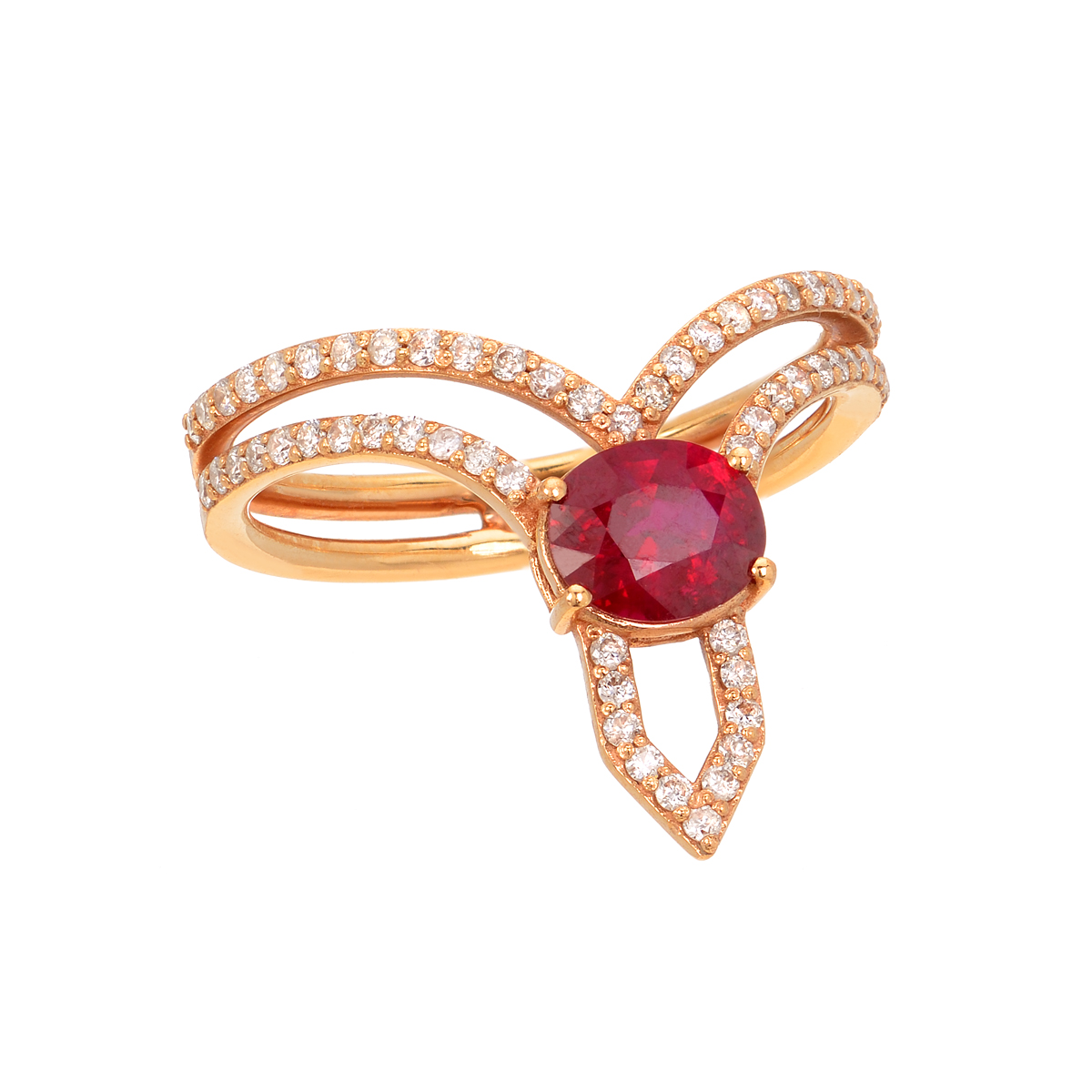 K18 ROSE GOLD DIAMOND RING WITH BURMA RUBY