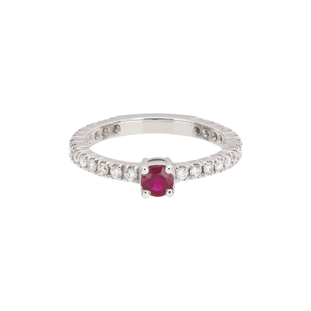 DIAMOND RING WITH RUBY 18K WHITE GOLD
