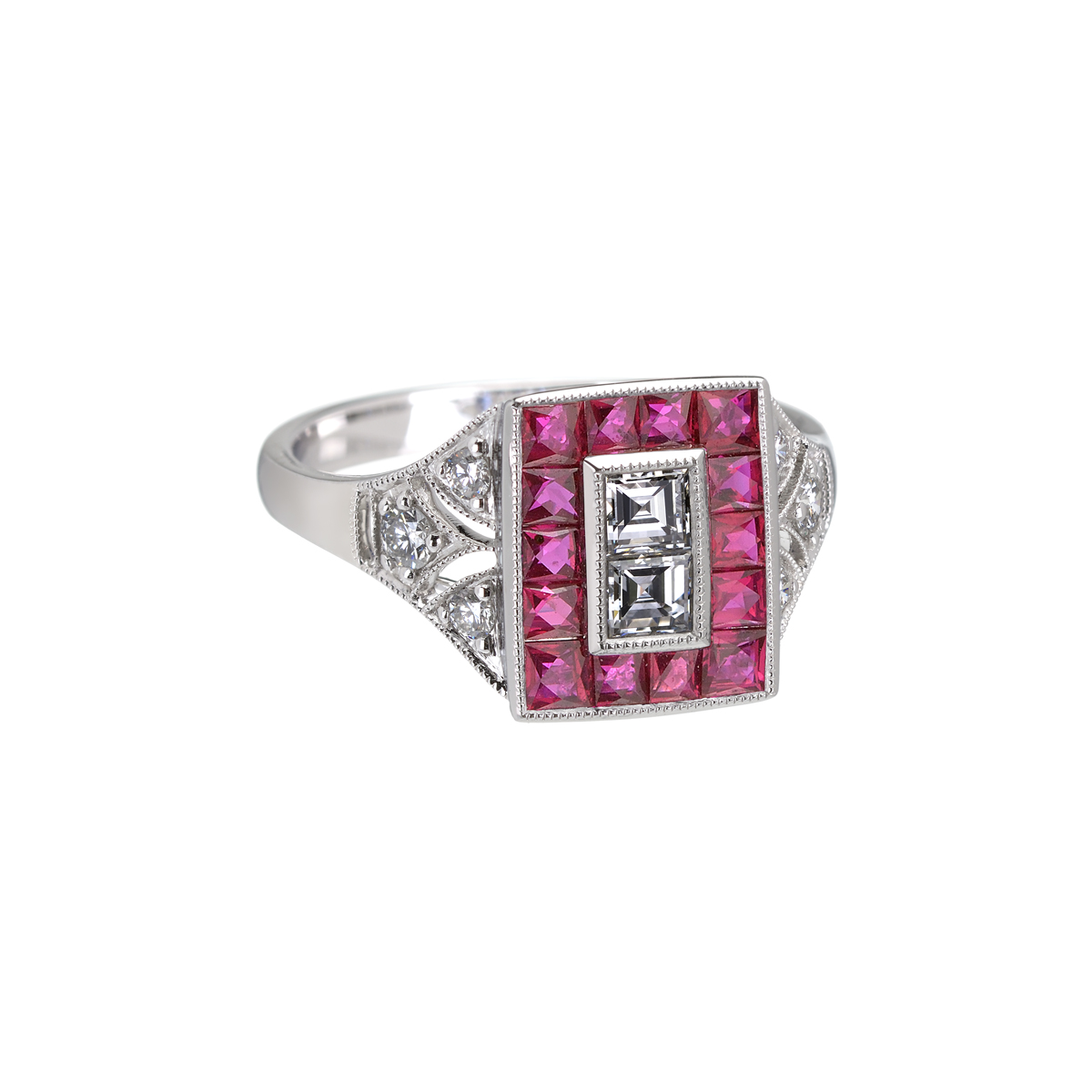 WHITE GOLD RING WITH RUBIES AND DIAMONDS
