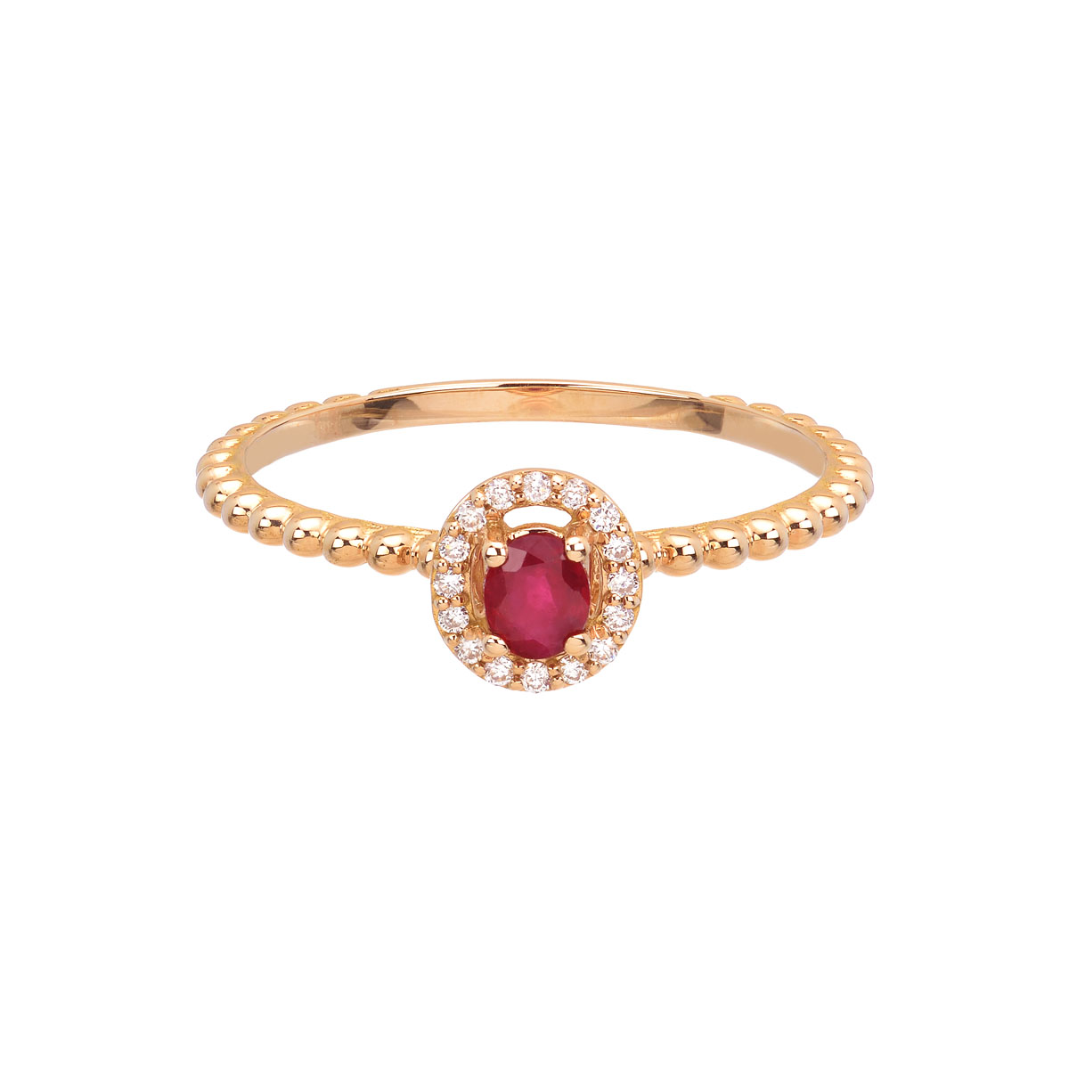 DIAMOND RING WITH RUBY K18 ROSE GOLD