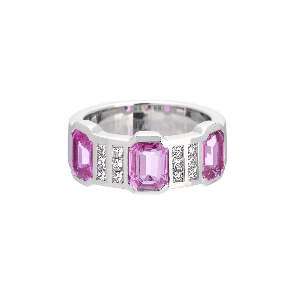 WHITE GOLD RING WITH PINK SAPPHIRE AND DIAMONDS