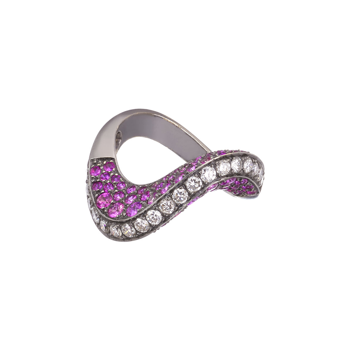 DIAMOND RING WITH SAPPHIRES K18 BLACKENED GOLD