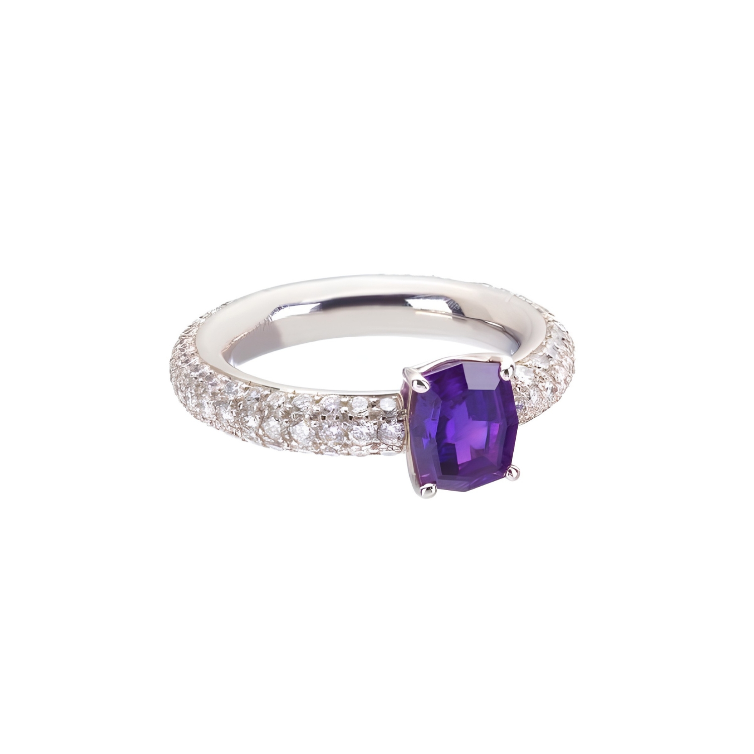 DIAMOND RING WITH SAPPHIRE K18 WHITE GOLD