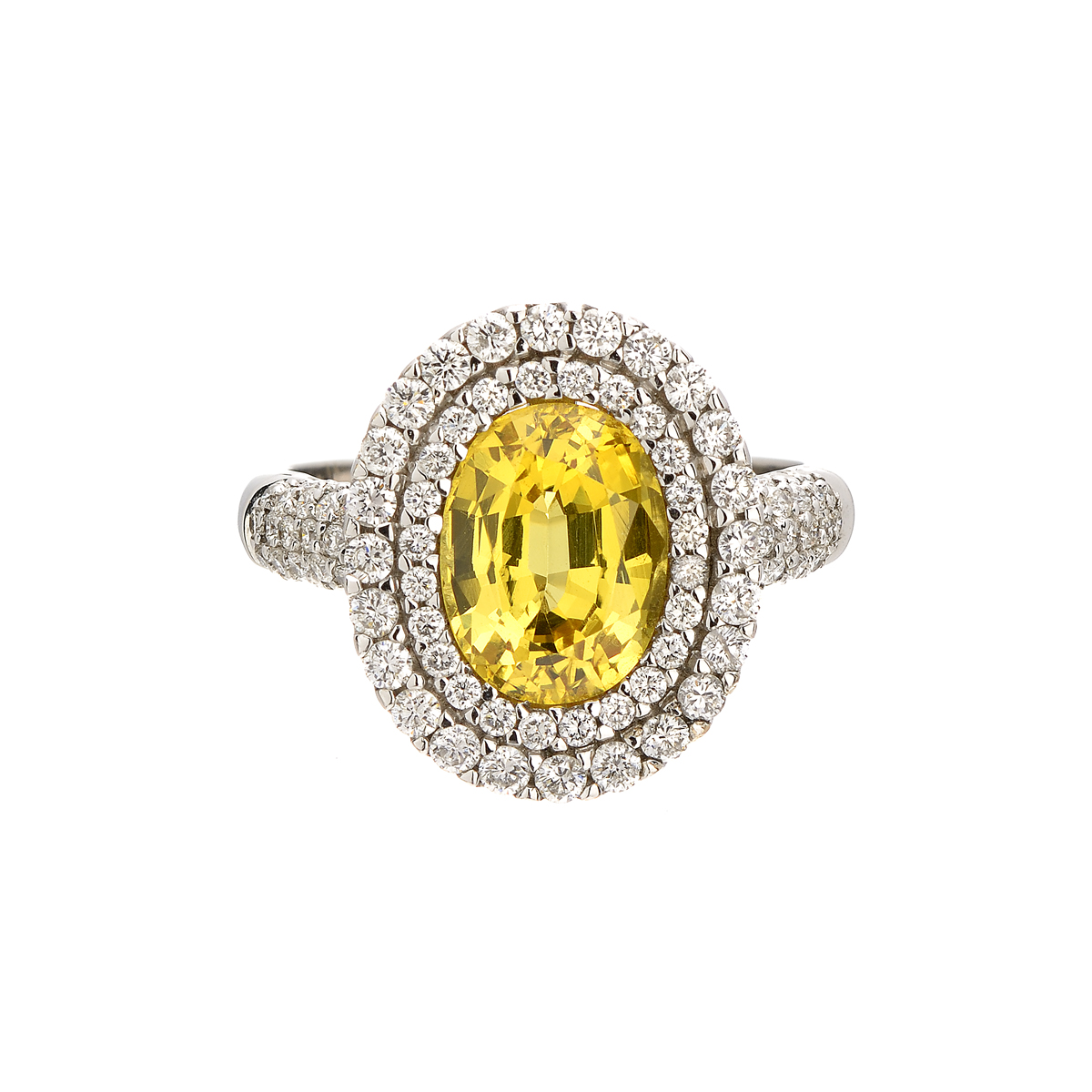 WHITE GOLD RING K18 WITH YELLOW SAPPHIRES AND DIAMONDS