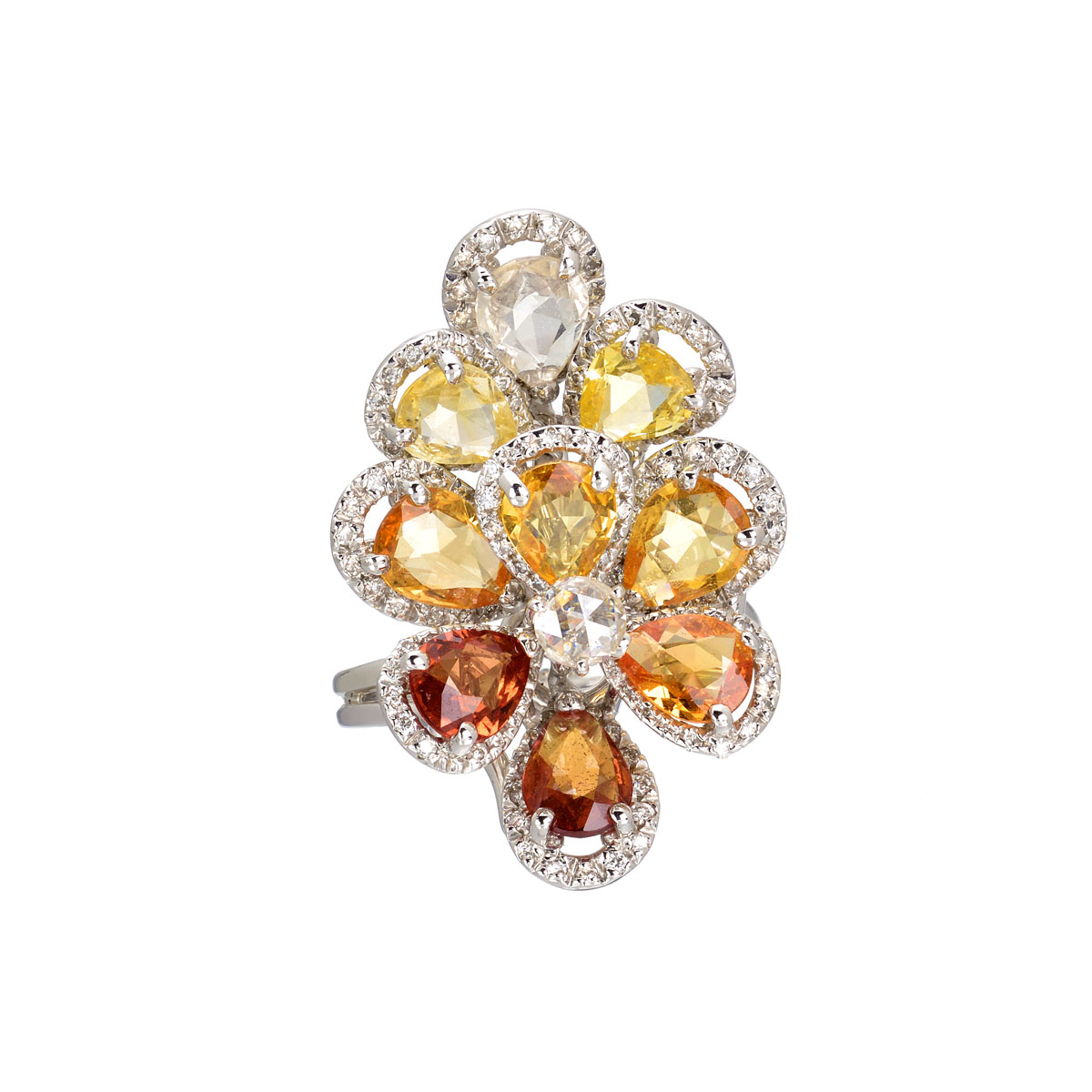 DIAMOND RING WITH SAPPHIRES K18 WHITE GOLD