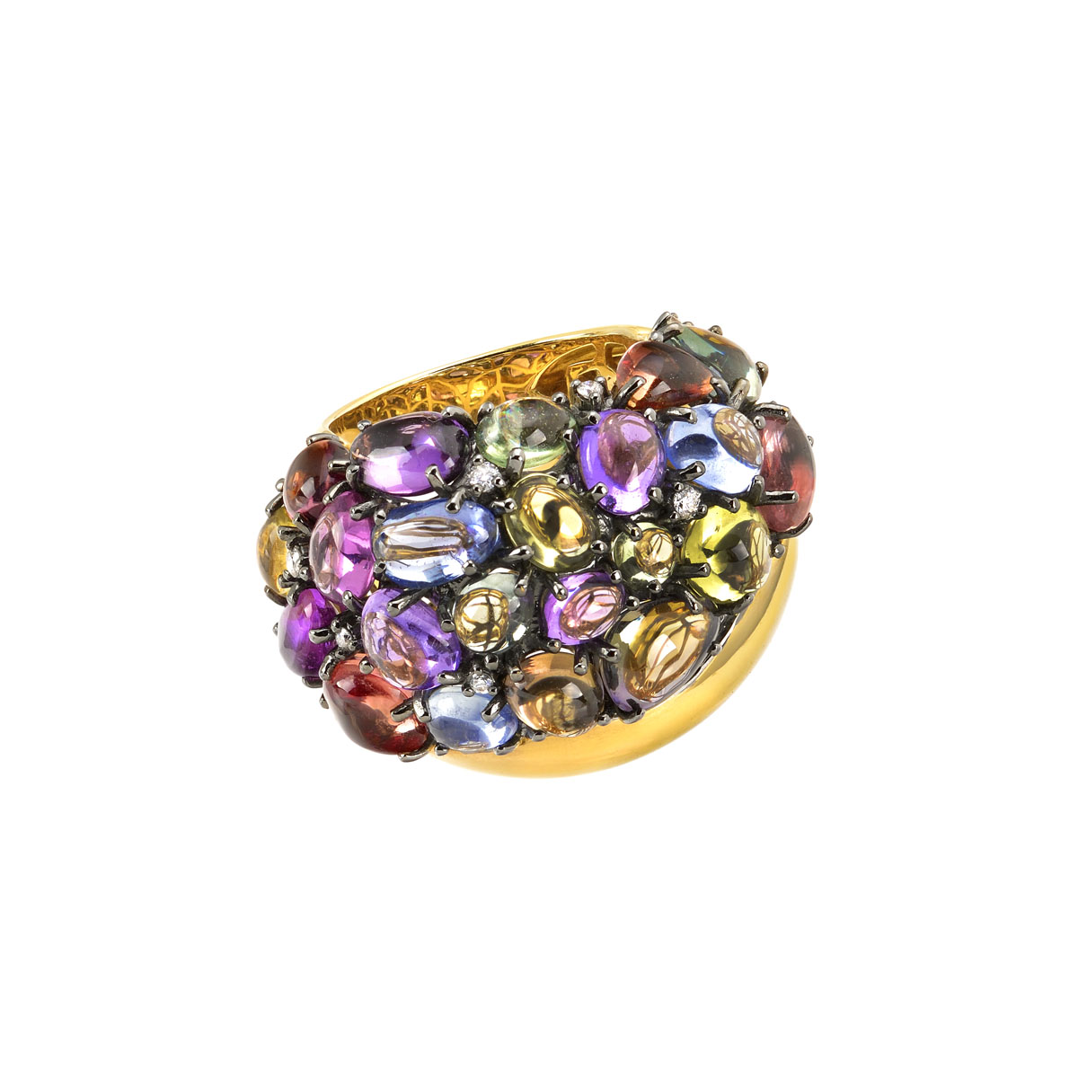DIAMOND RING WITH SAPPHIRES K18 YELLOW GOLD