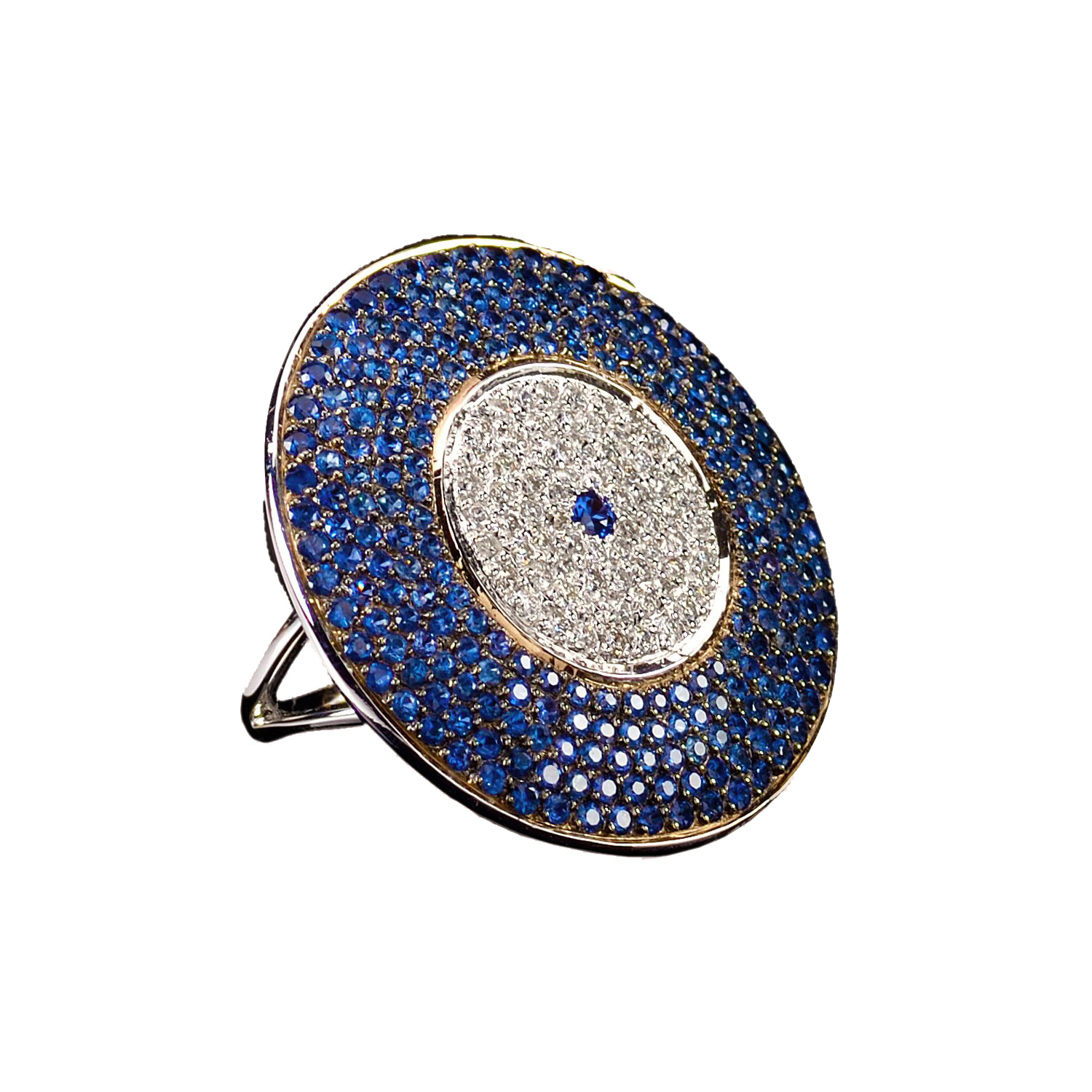 WHITE GOLD K18 RING WITH DIAMONDS AND SAPPHIRES