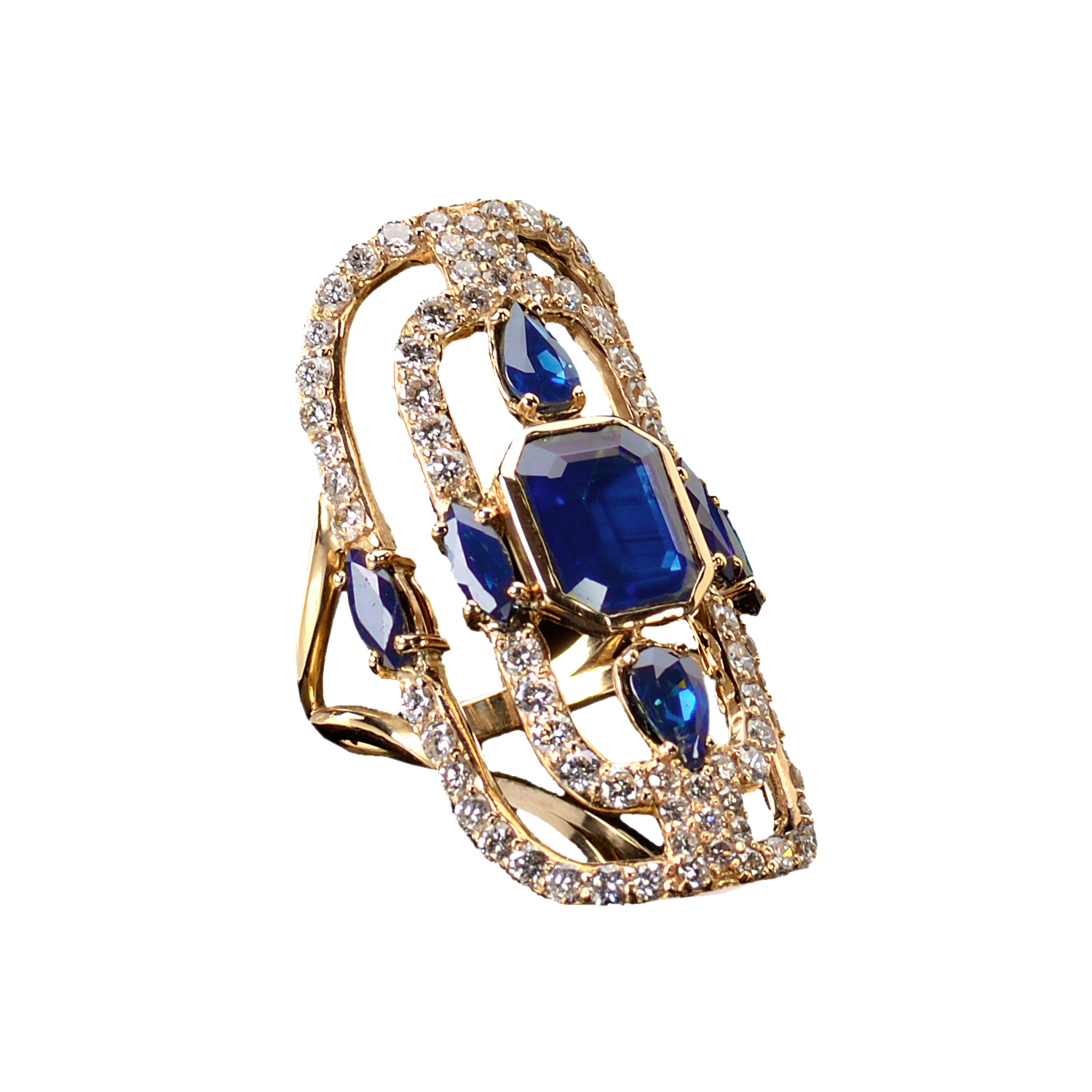 GOLD RING WITH DIAMONDS AND SAPPHIRES