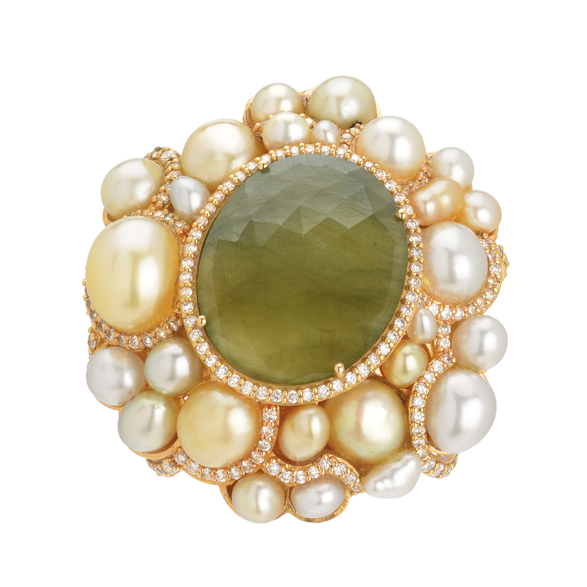 K18 ROSE GOLD DIAMOND RING WITH SAPPHIRE AND PEARLS