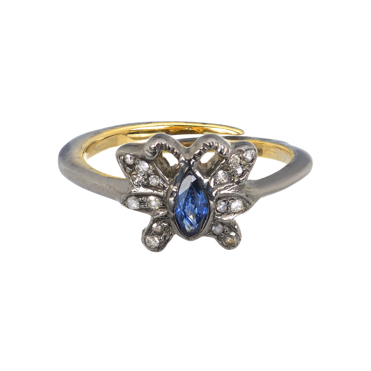 DIAMOND RING WITH SAPPHIRE 925 STERLING SILVER