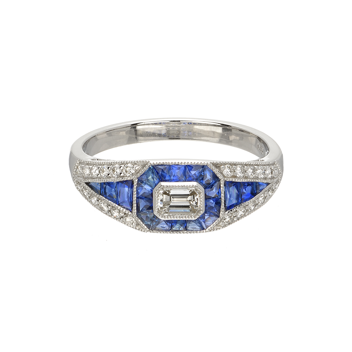 K18 WHITE GOLD DIAMOND RING WITH SAPPHIRES