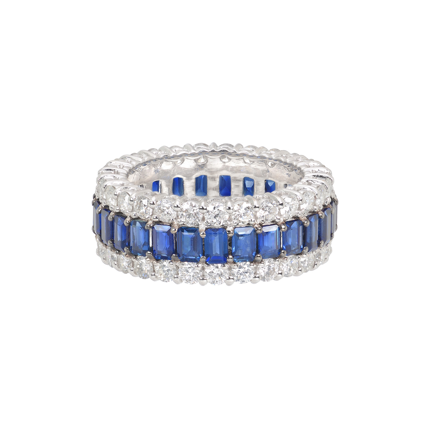 ETERNITY DIAMOND RING 18K WHITE GOLD WITH SAPPHIRES