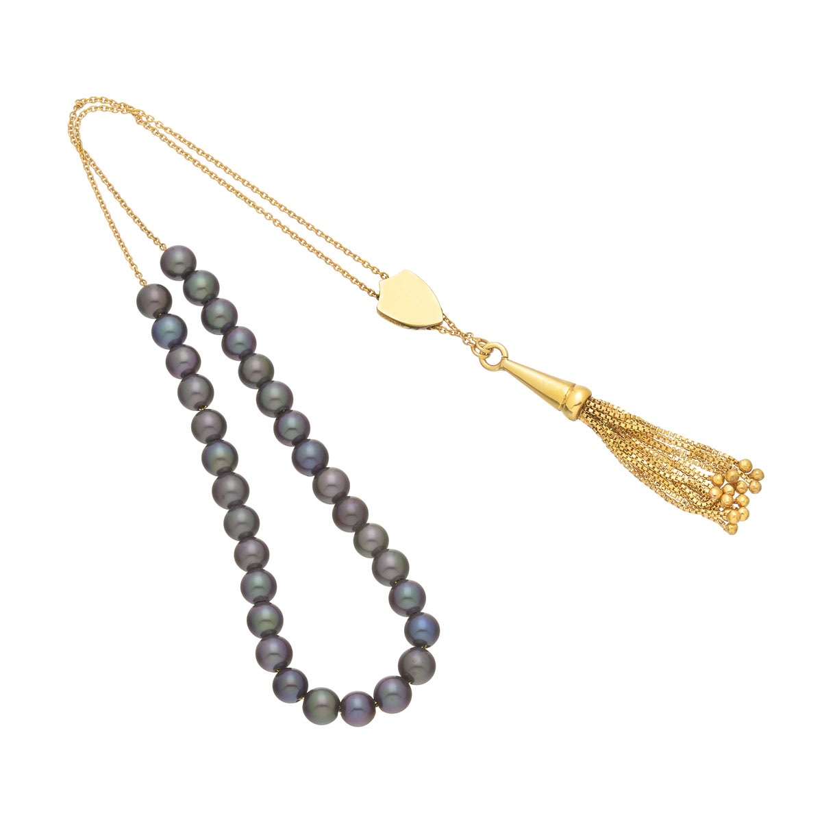 WORRY BEADS WITH BLACK PEARLS K18 YELLOW GOLD