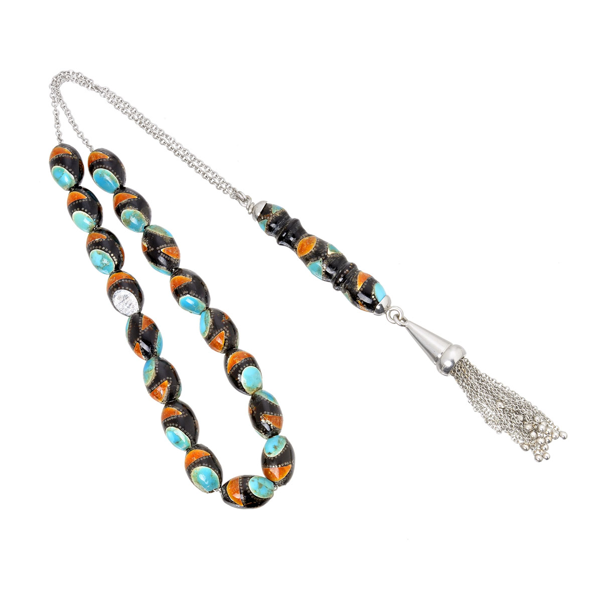 WORRY BEADS WITH SEMI-PRECIOUS STONES K18 WHITE GOLD
