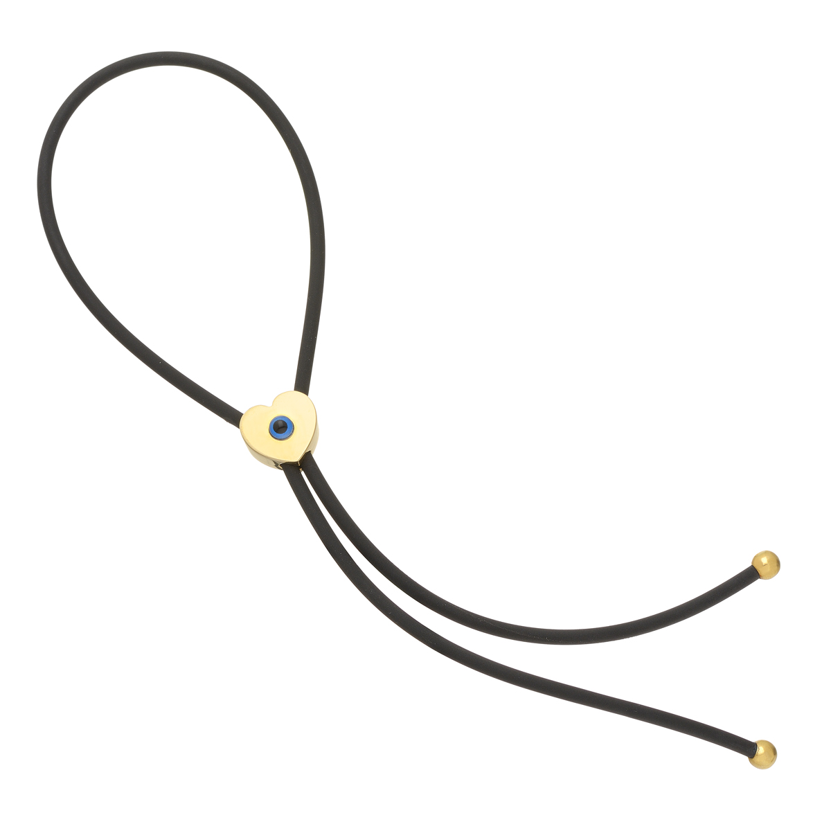 K18 YELLOW GOLD HEART WITH RUBBER AND EVIL EYE