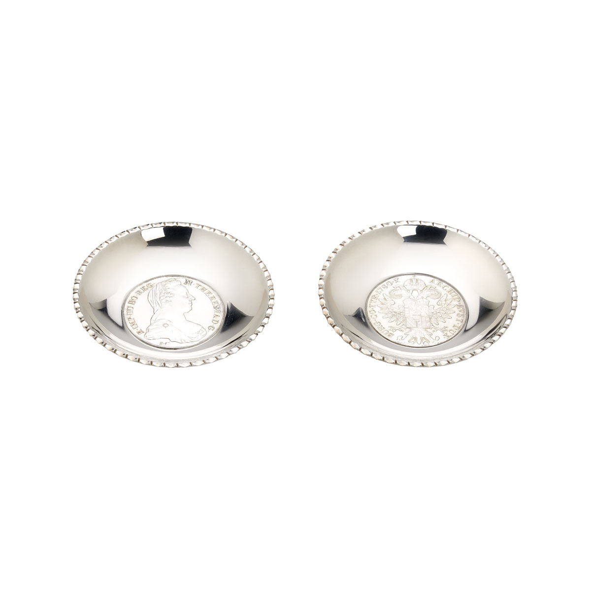 SILVER BOWLS WITH COINS