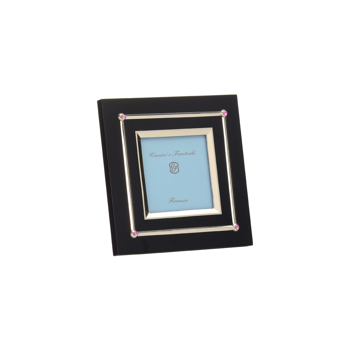WOODEN FRAME WITH SILVER BORDER AND PINK STONES