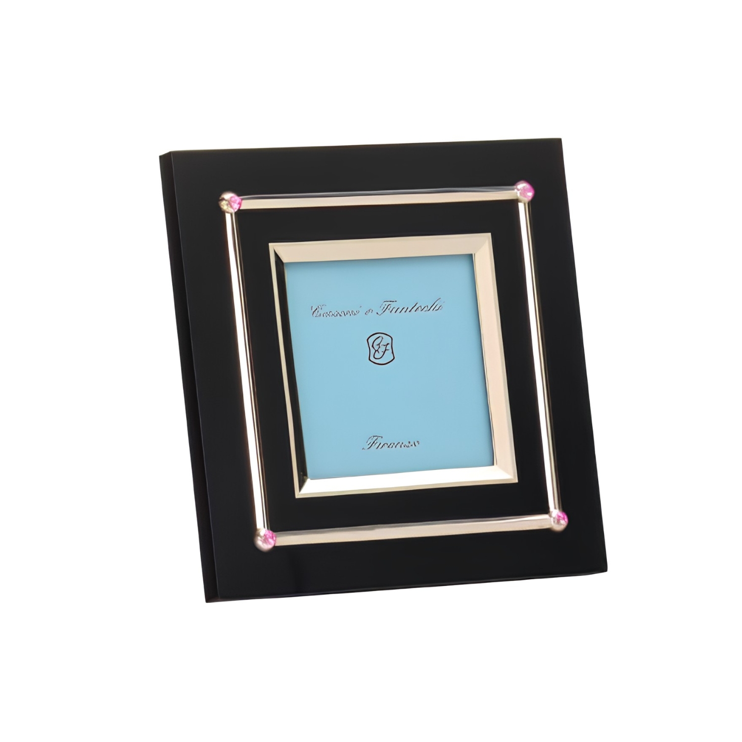 WOODEN FRAME WITH SILVER BORDER AND PINK STONES
