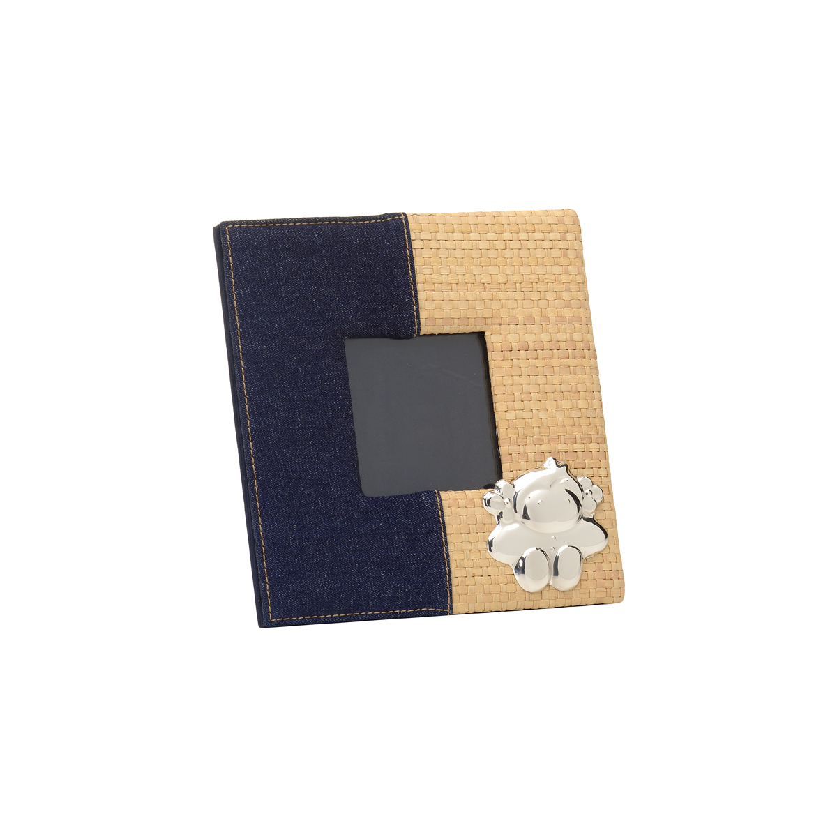 FRAME FROM JEAN AND RATTAN WITH SILVER GIRL
