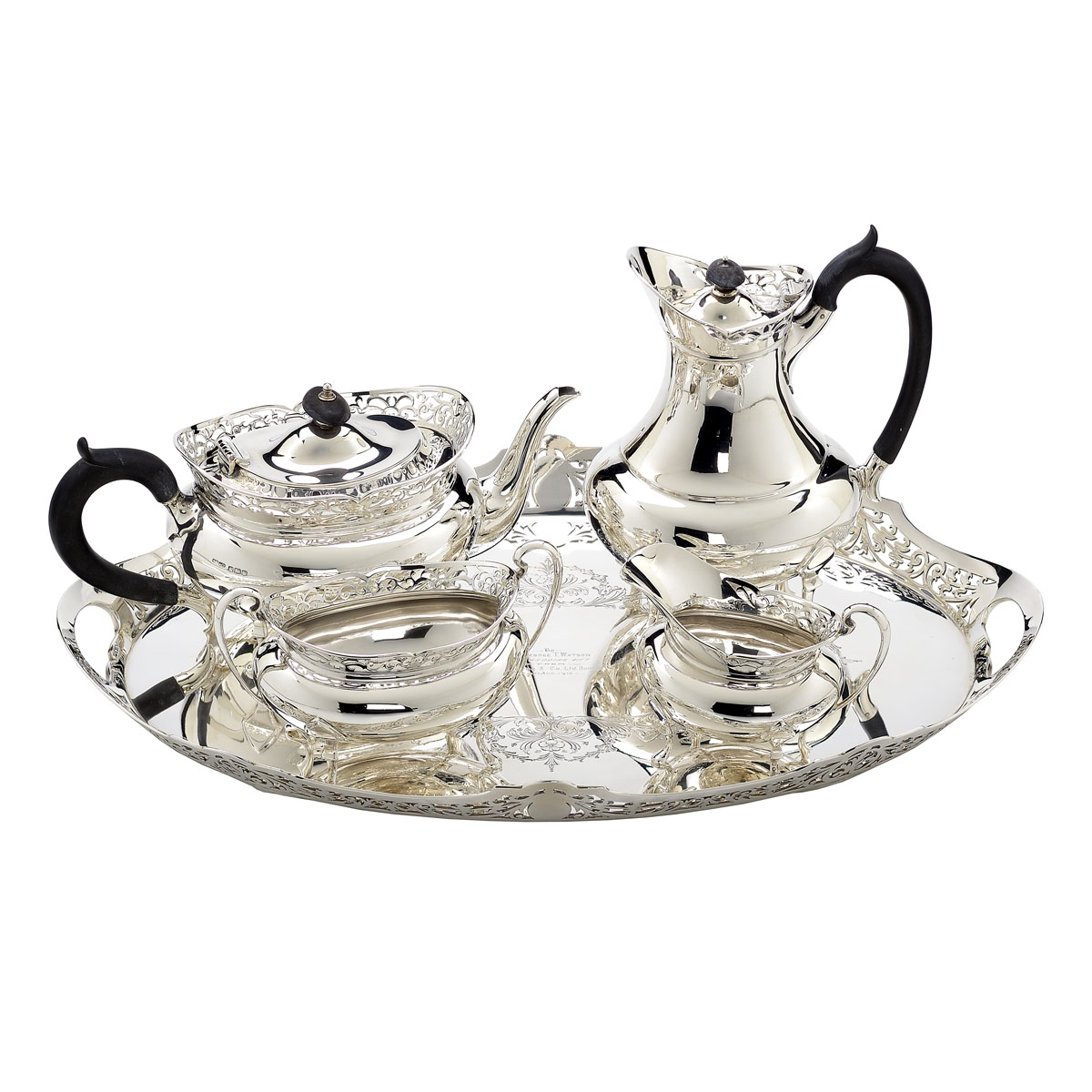 SILVER PLATED SERVING SET WITH TRAY