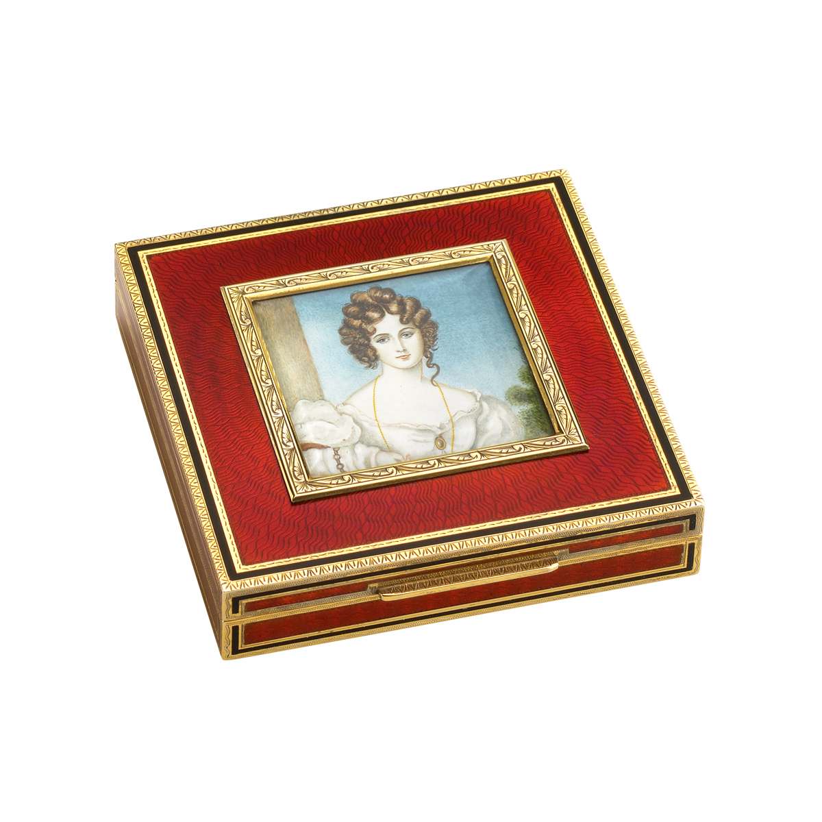 GOLD PLATED BOX WITH ENAMEL AND PICTURE FRAME
