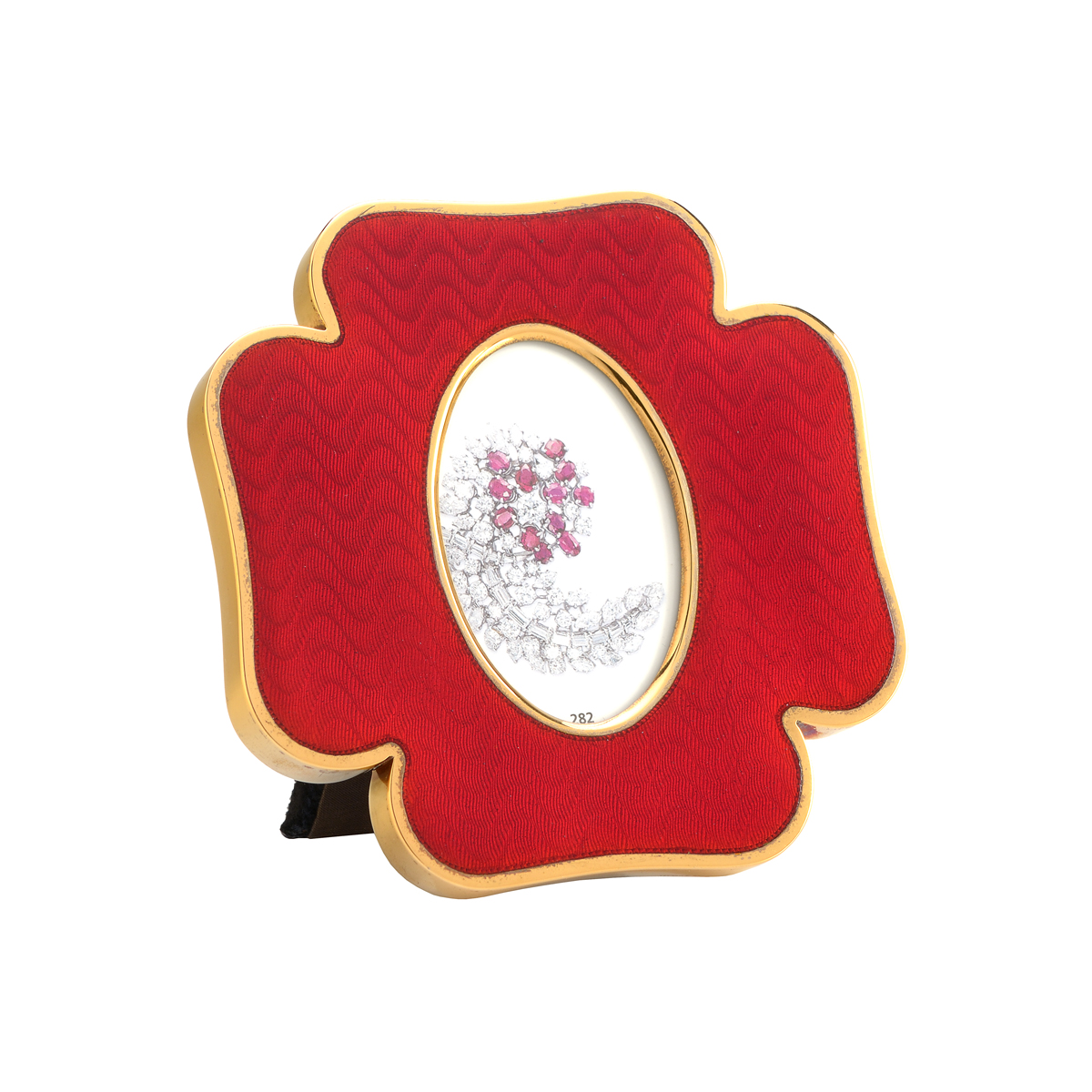 GOLD PLATED PICTURE FRAME WITH RED ENAMEL