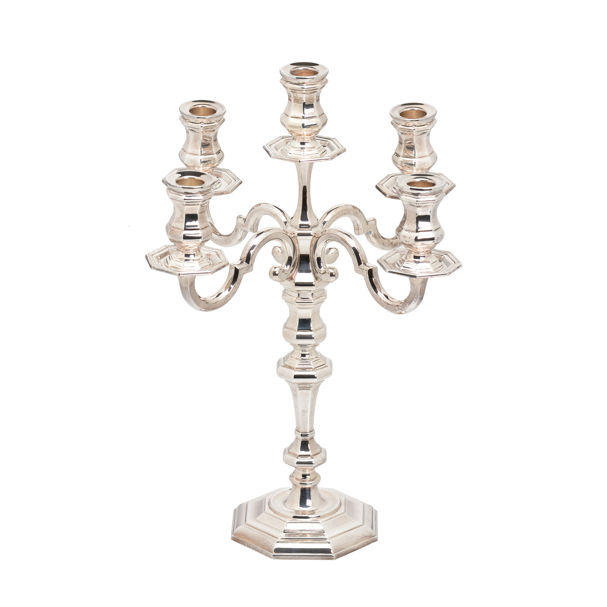 SILVER CANDLESTICK WITH FIVE CASES