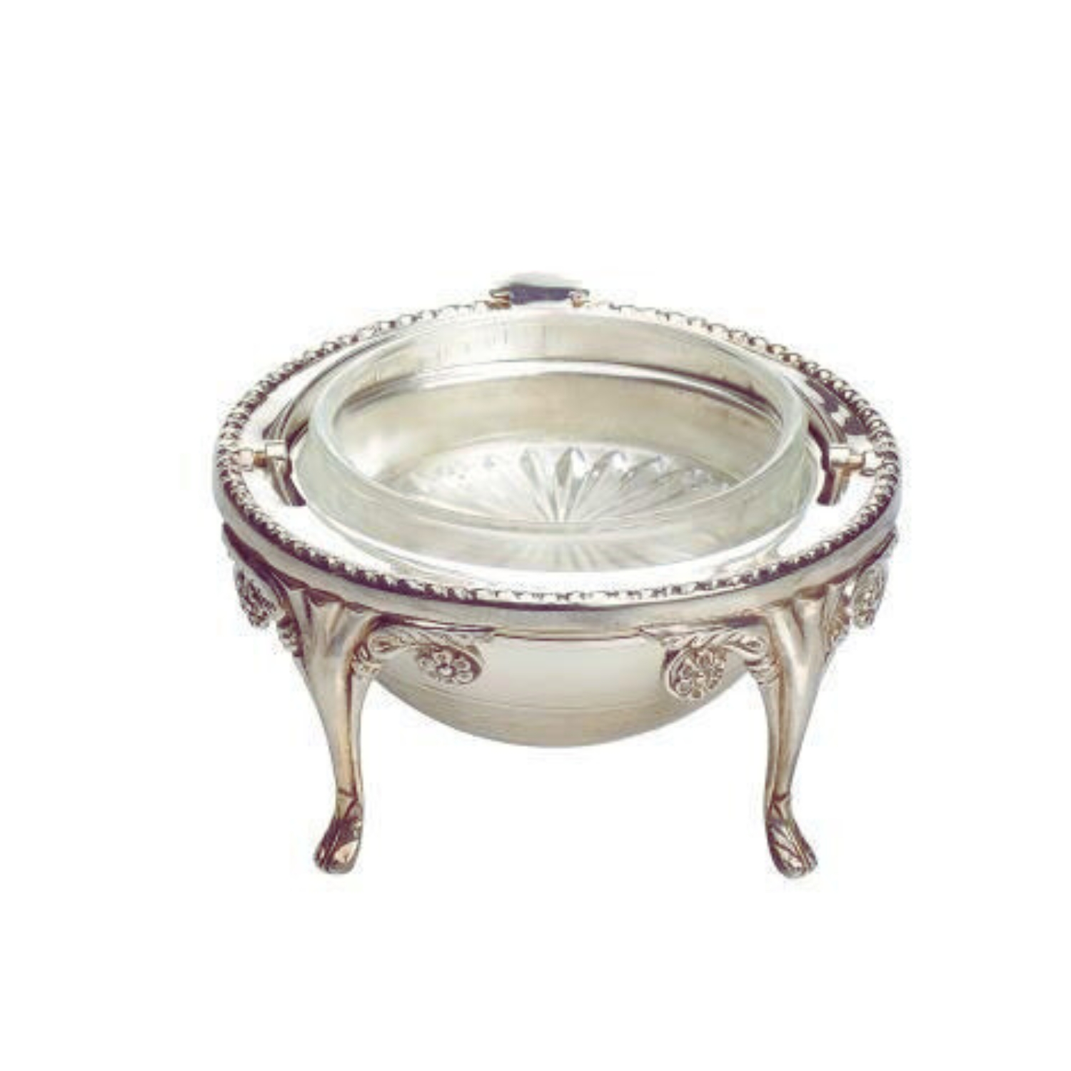 SILVER PLATED BASE WITH GLASS BOWL AND LID