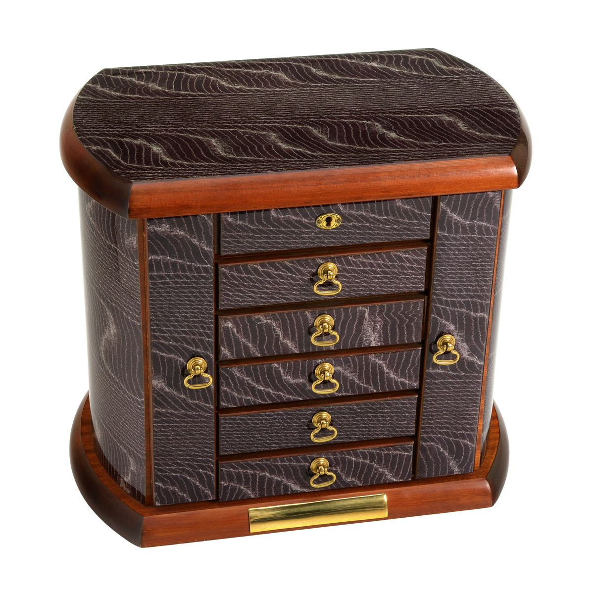 WOODEN JEWELLERY BOX WITH SIX DRAWERS