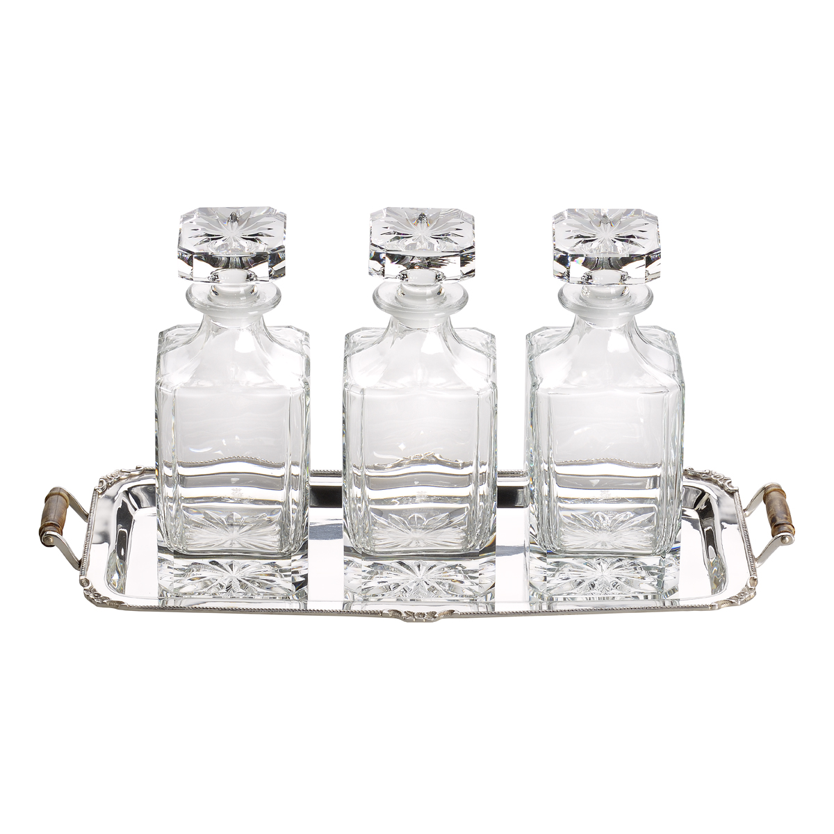 SILVER PLATED TRAY WITH 3 BOTTLES
