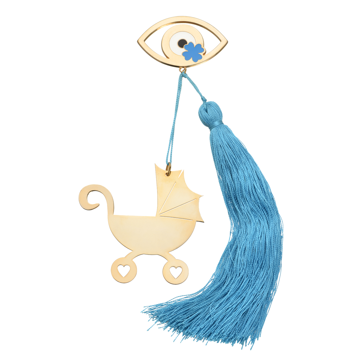GOLD PLATED DECORATIVE WITH STROLLER - EVIL EYE AND TASSEL