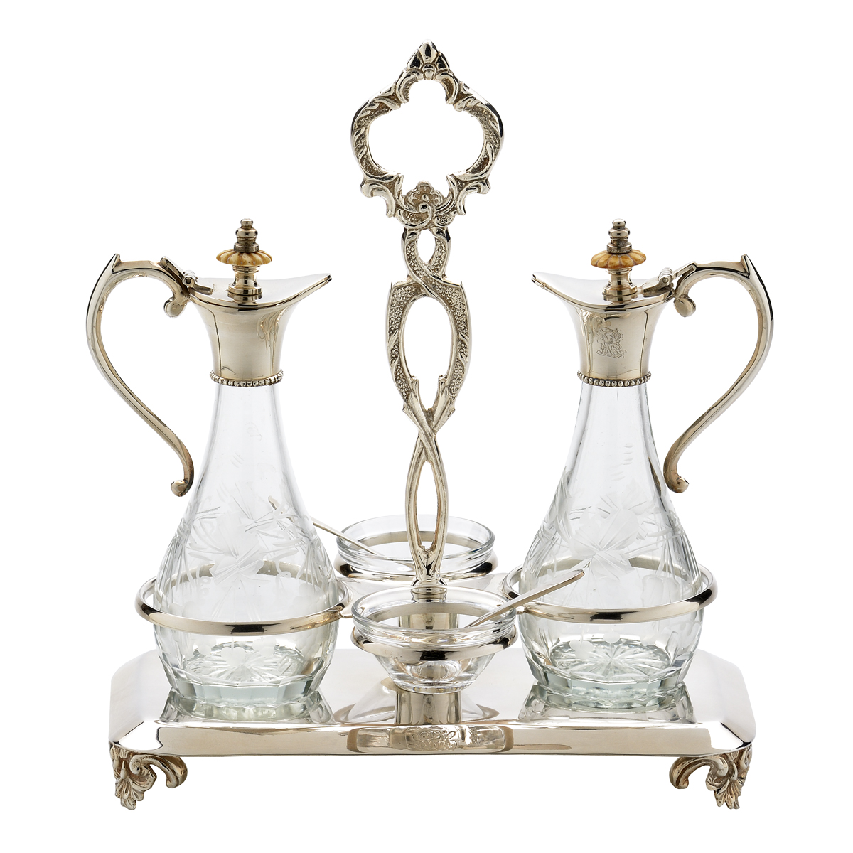 SILVER PLATED SET FOR OIL - VINEGAR AND SALT & PEPPER
