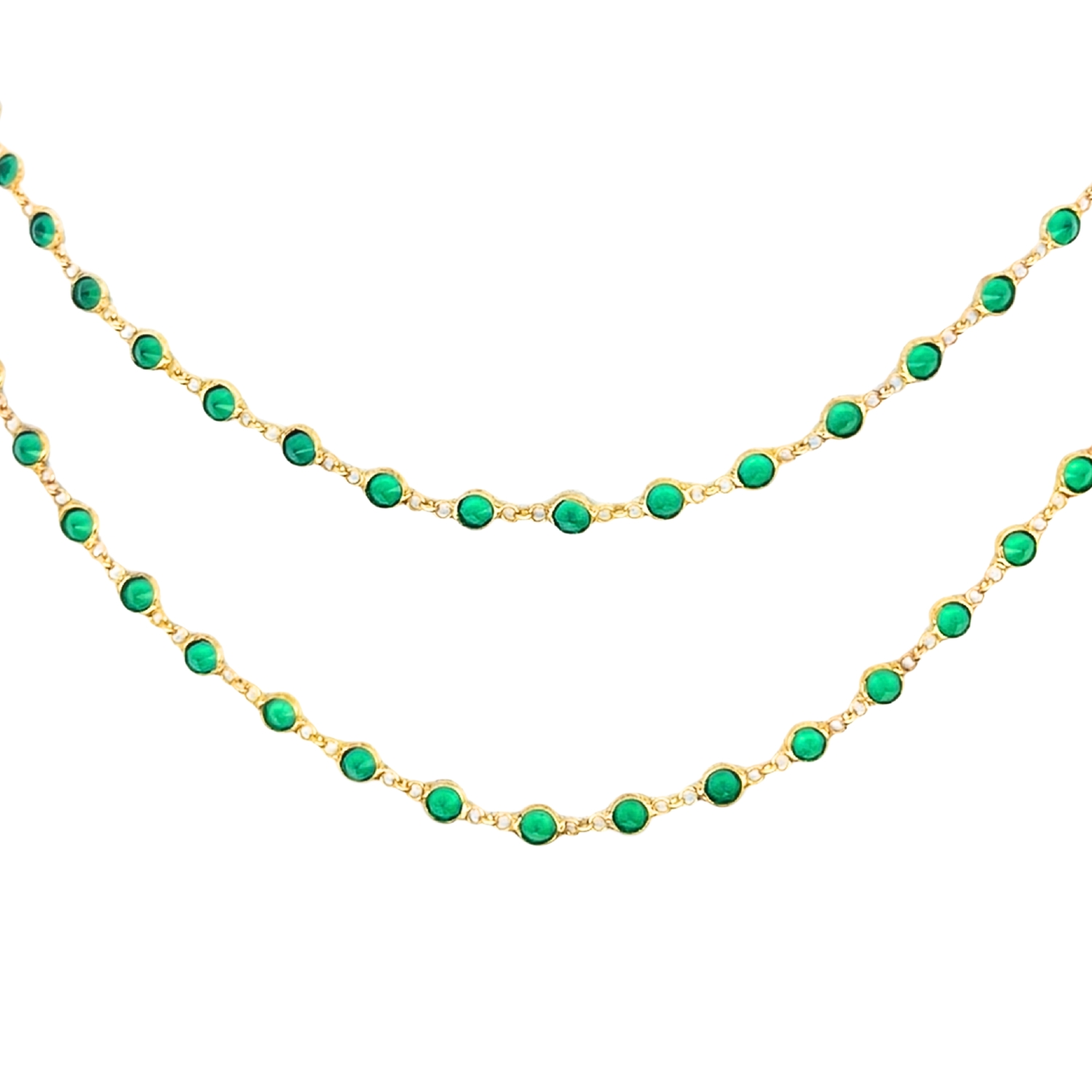 SILVER GOLD PLATED NECKLACE WITH GREEN SEMI-PRECIOUS STONES