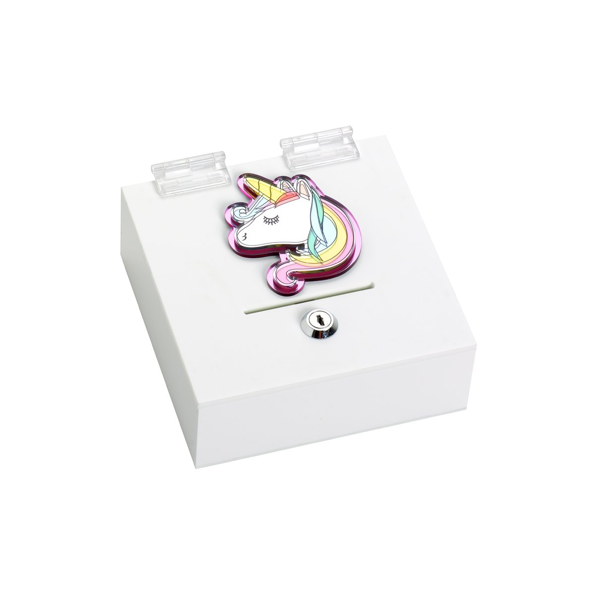 WHITE MONEY BOX WITH PINK UNICORN