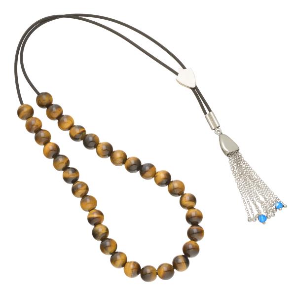 SILVER WORRY BEADS WITH EYE OF THE TIGER STONES