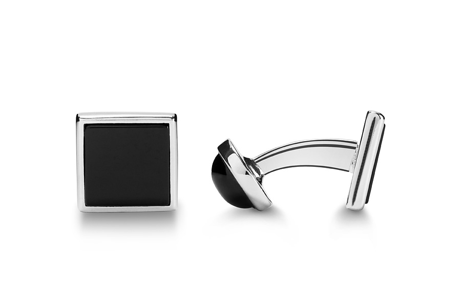 SILVER SQUARE CUFFLINKS WITH BLACK ONYX