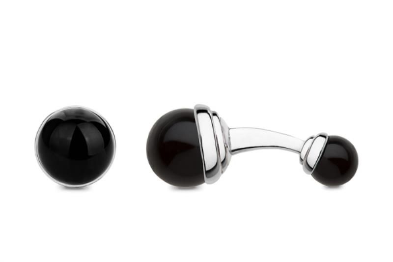SILVER CUFFLINKS BALLS ONYX