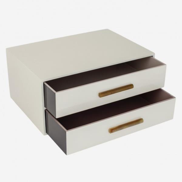 WOODEN JEWELLERY BOX WITH 2 DRAWERS IN SAND COLOR