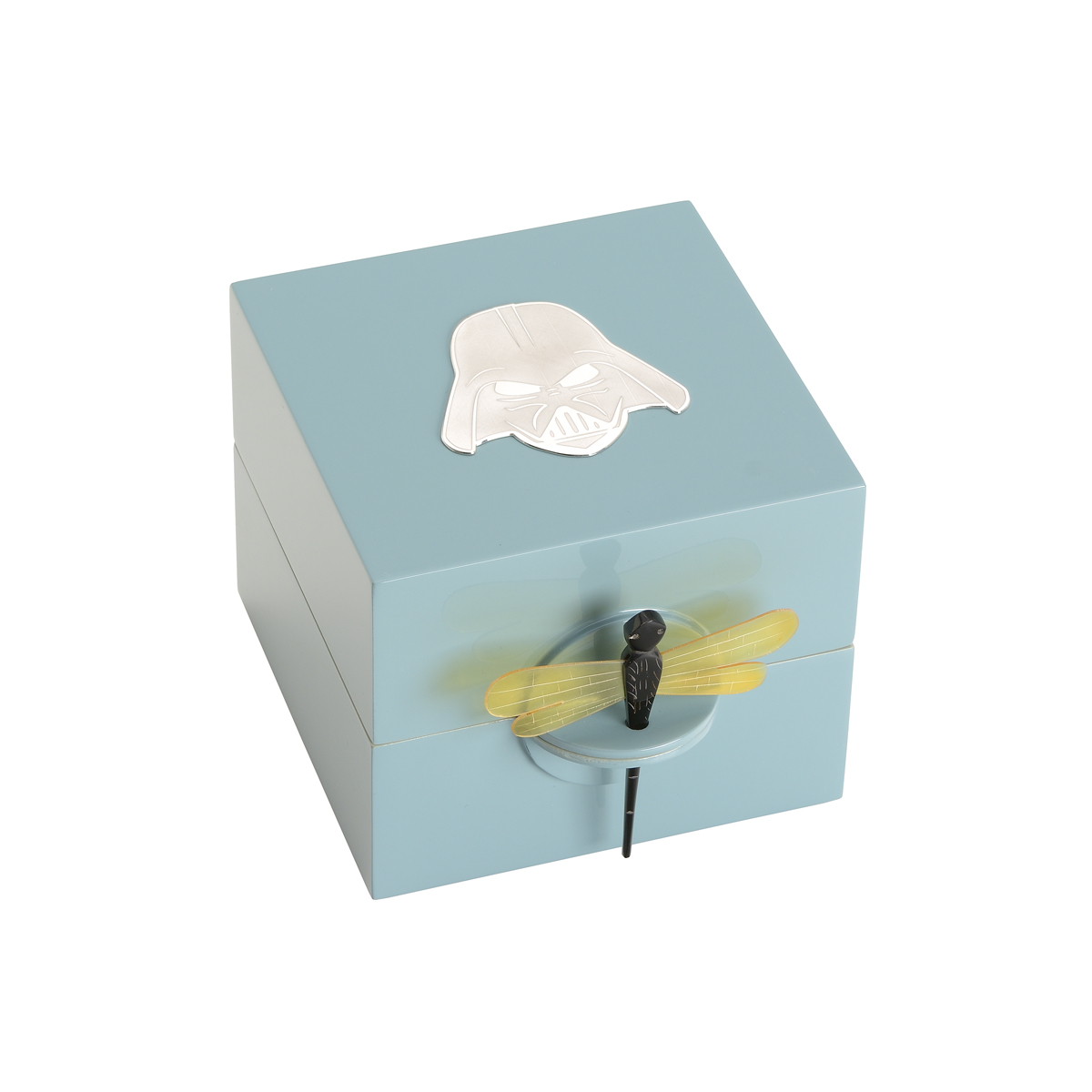 WOODEN JEWELLERY BOX DRAGONFLY WITH SILVER DARTH VADER FIGURE