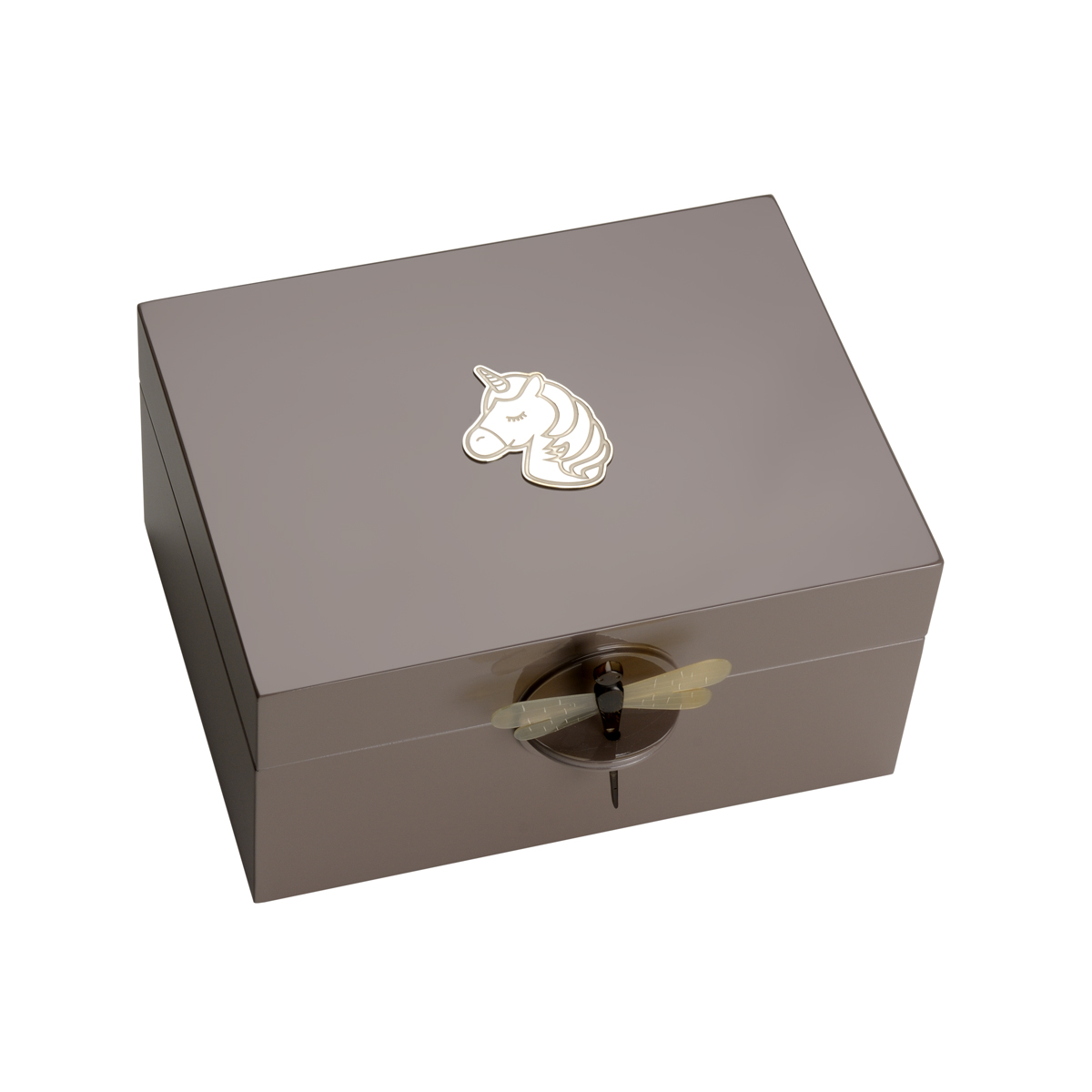 WOODEN JEWELLERY BOX DRAGONFLY MOCCA WITH SILVER UNICORN