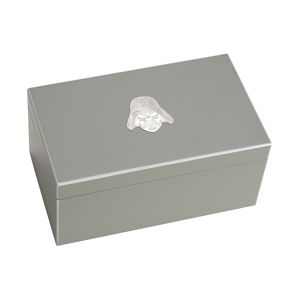 WOODEN JEWELLERY BOX GREY WITH SILVER DARTH VADER FIGURE