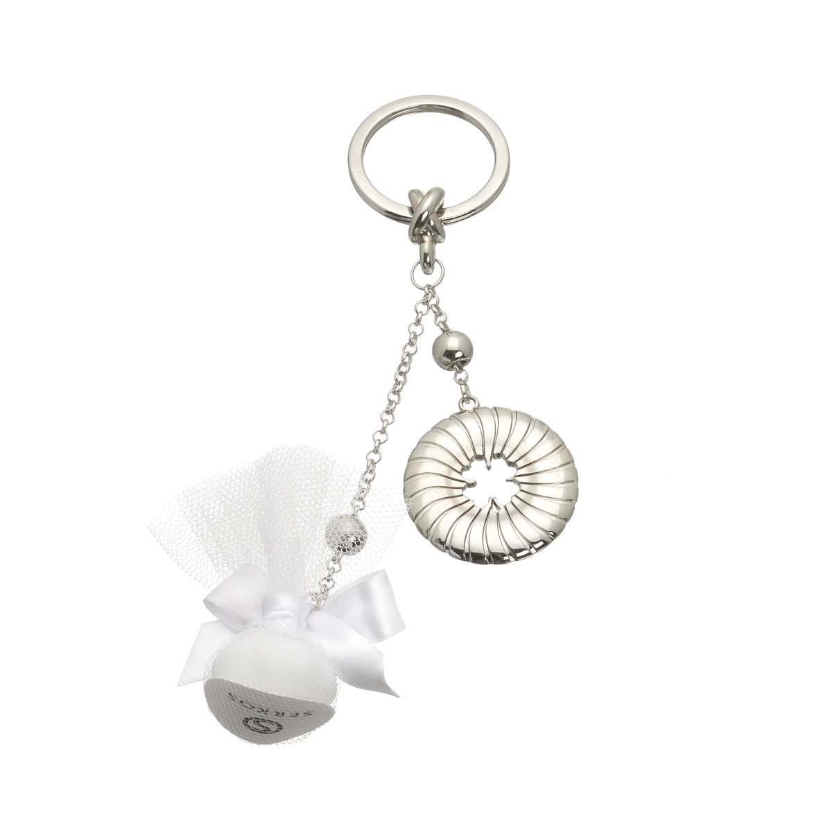 BONBONNIERE SILVER PLATED KEY CHAIN WITH FOUR-LEAF CLOVER
