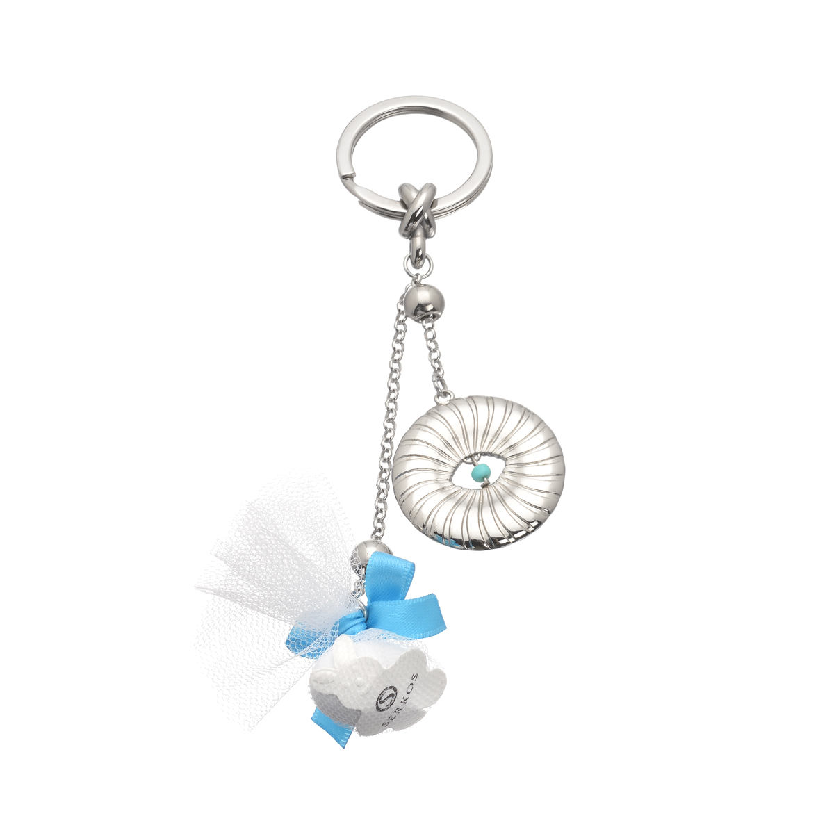 BONBONNIERE SILVER PLATED KEY CHAIN WITH EVIL EYE