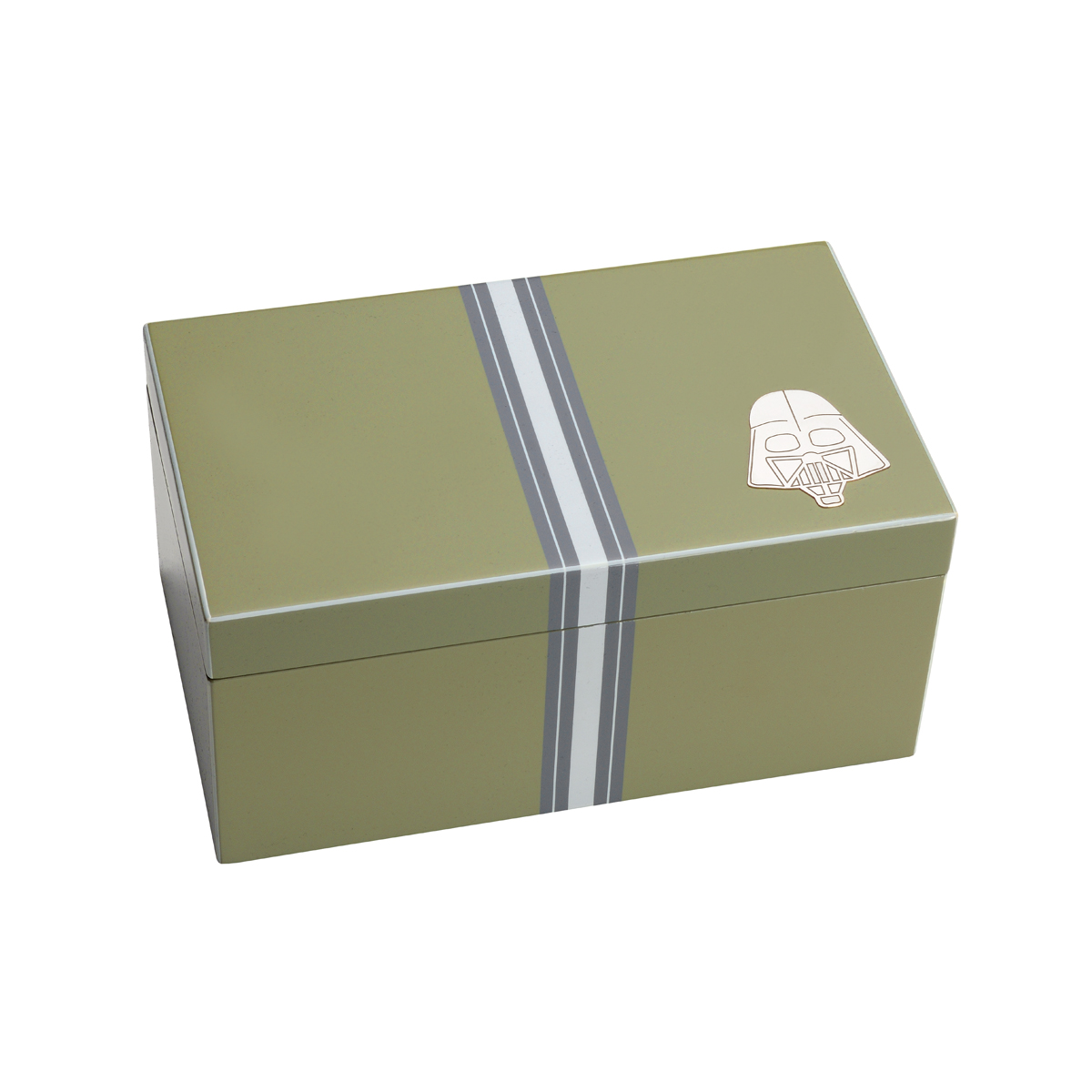 WOODEN JEWELLERY BOX GREY WITH SILVER DARTH VADER FIGURE