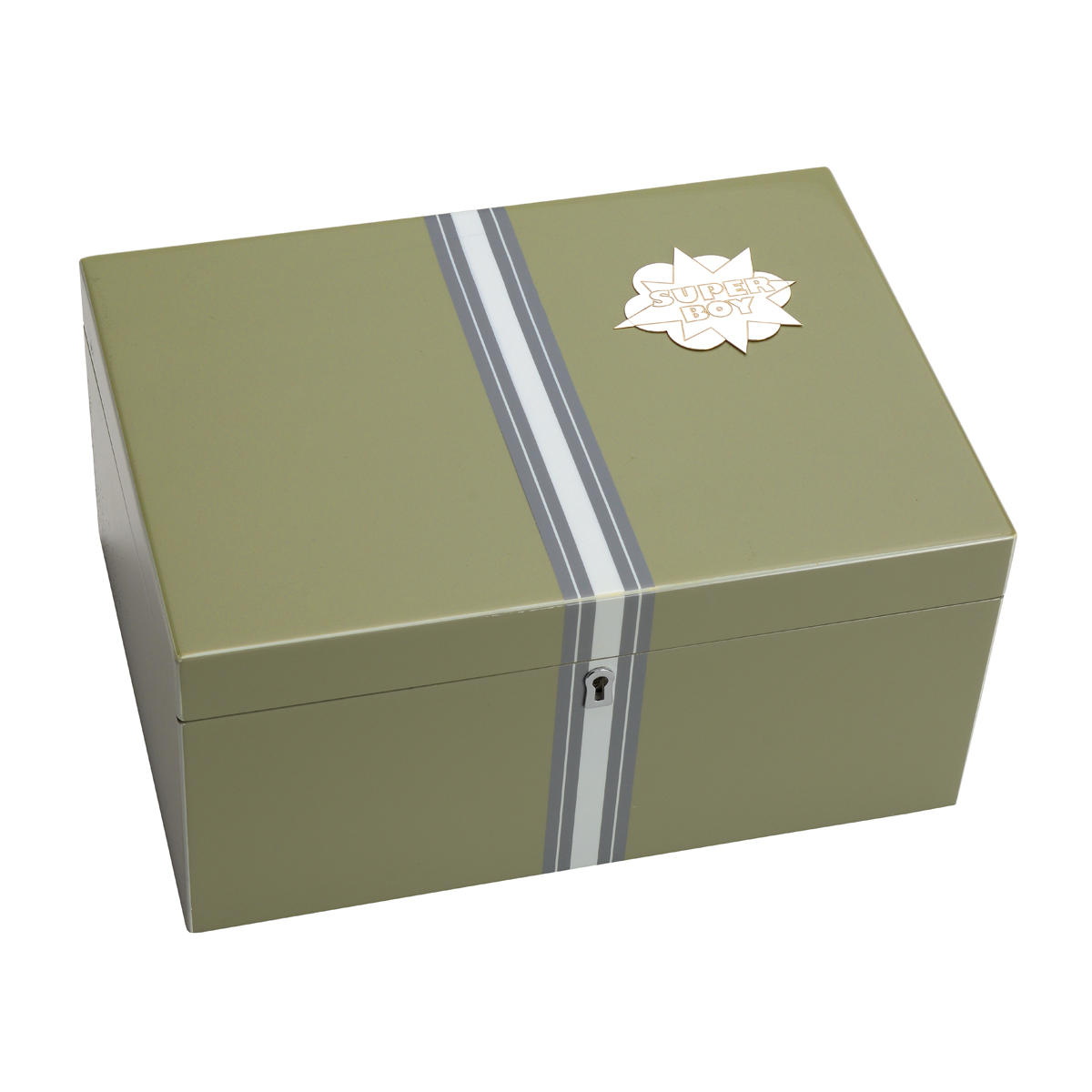 WOODEN JEWELLERY BOX GREY WITH SILVER STAR SUPER BOY
